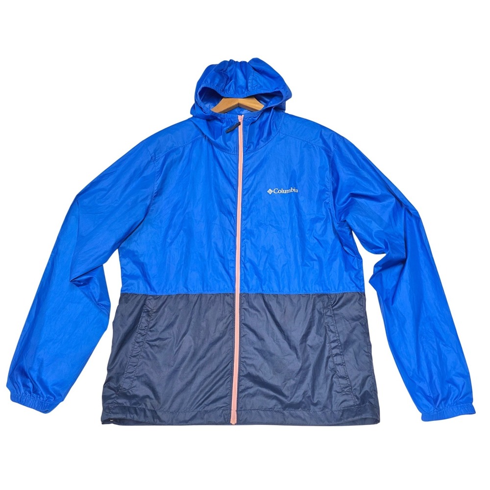 Columbia Mens Windbreaker Jacket Blue Navy Colorblock Full Zip Medium Hooded